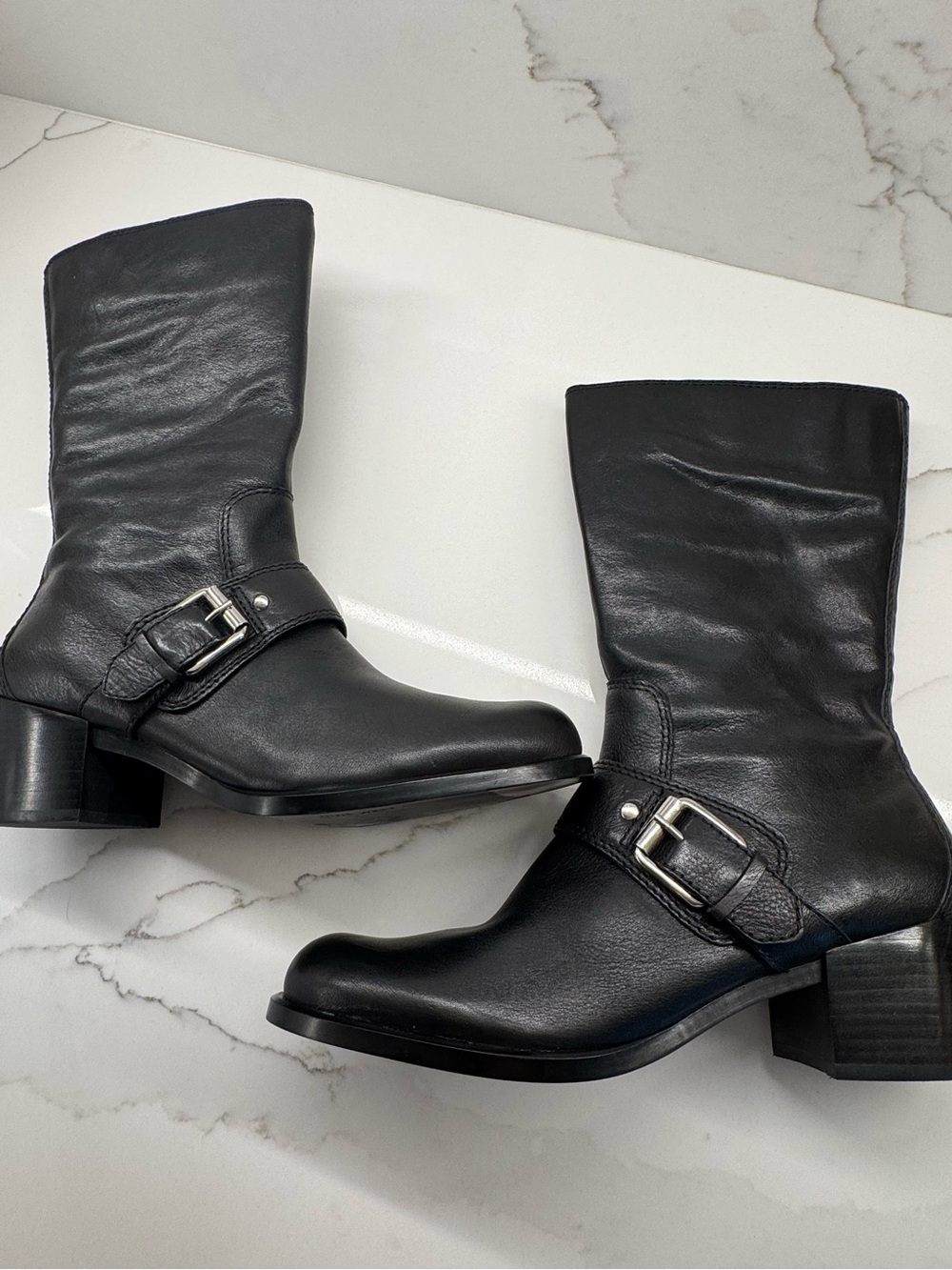 Nine West Balletso Black Leather Buckle Boots Women’s Size 10 M